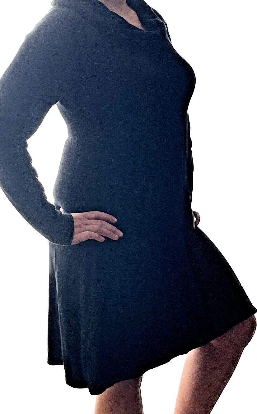 Style & Co Womens Cowl Neck Sweater Dress Sz L Black Stretch Knit Long Sleeve